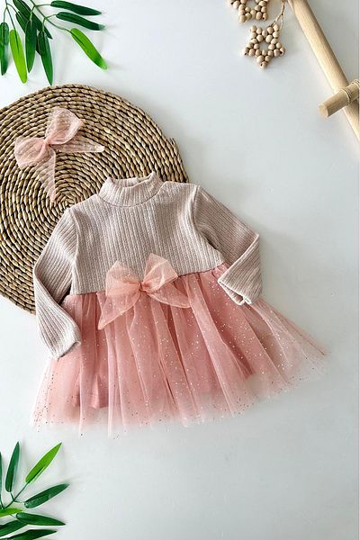 Minigimin Cicileri Baby Girl Dress with Lurex Tutu of My Mini - Powder