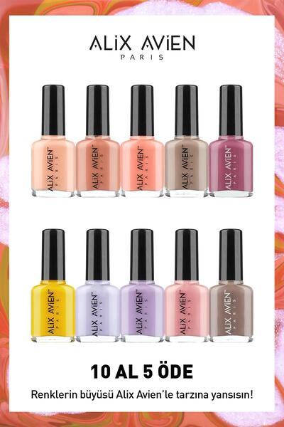 Alix Avien Yüksek Pigmentli Uzun Süre Kalıcı Hızlı Kuruma Sağlayan Parlak Bitişli Oje 10'lu Nail Lacquer Set 02