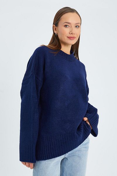 Mixray 6925 Women's Navy Blue Wide Sleeve Soft Knitwear Sweater