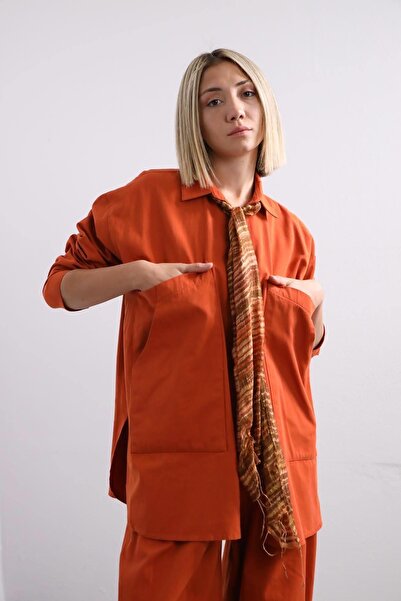 Şaman Butik Kiremit Rengi Büyük Cepli Ceket