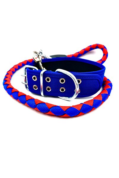 Tasma Market Lacivert-Kırmızı Büyük Irk Dayanıklı Köpek Tasması Seti