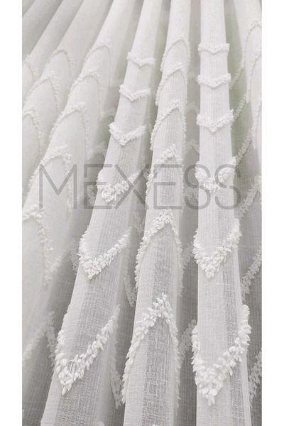 Mexess Premium Linen Cotton Zigzag Detailed Anti-Wrinkle Tulle Curtain - Does Not Want Ironing (1/3 Close Pleat)