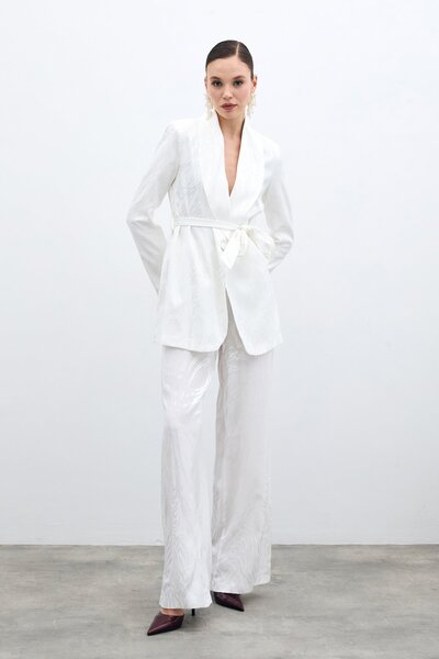 Sateen Штани з високою талією - Екрю