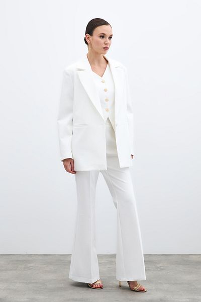 Sateen Flared Leg Trousers - Ecru