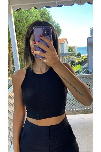 MODA Μαύρο κορδόνι Crop Tank Top