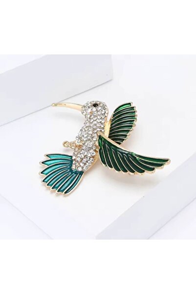 ESJ Kristal Zirkon Taş Sinek Kuşu Kadın Broş Ebat: 4,7*5,1 cm