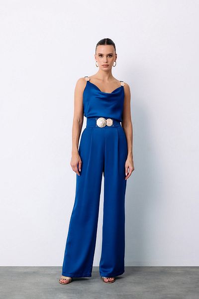 Sateen Blue Sax Lounge Crepe με Σατέν Παντελόνι