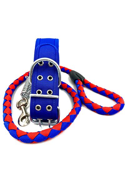 Tasma Market Dark Blue-Red Large Breed Durable Dog Collar Set