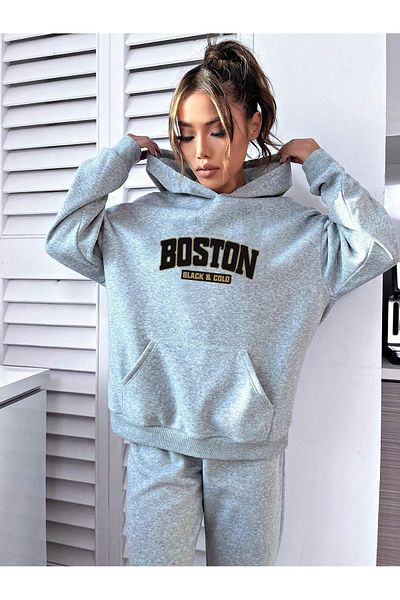 OVER HEAD Oversize Γυναικείο Σετ Hoodie και Jogger - Σετ αθλητικών φόρμων με στάμπα Boton