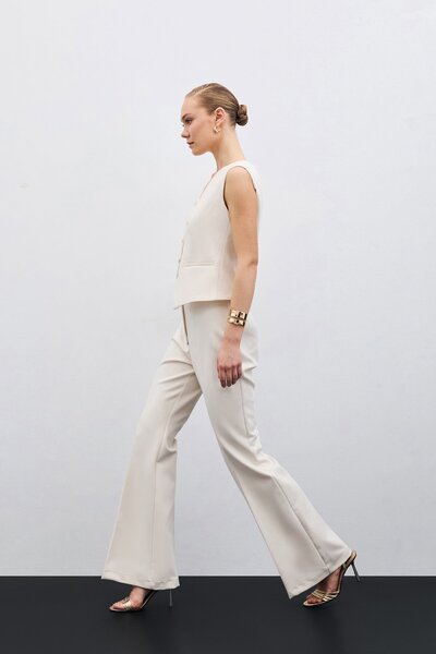 Sateen İspanyol Paça Pantolon - Bej