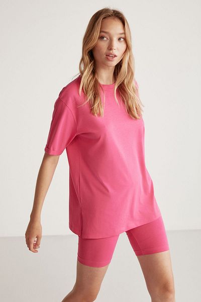 GRIMELANGE Betsy - Tricou de bază roz, 100% bumbac, cu decolteu rotund