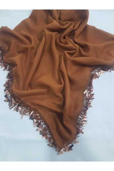 Cenk Tığ Oyası Pullu Kahverengi Cenk Yazma 4 Kenar İşlemeli