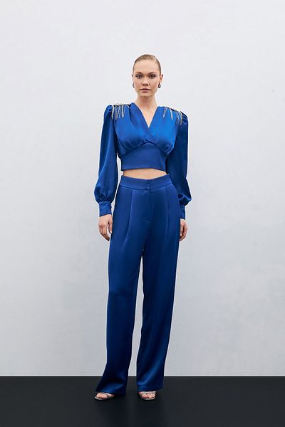 Sateen Pleated Satin Crepe Trousers - Indigo