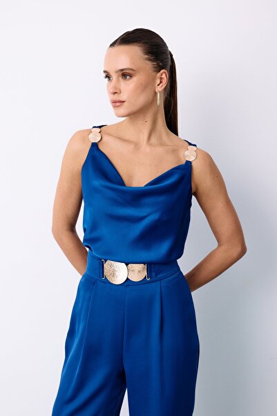 Sateen Salaş Krep Saten Pantolon - Sax Mavi