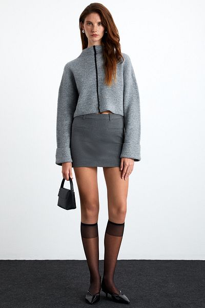 GRIMELANGE Siena Women's Knitwear Grimelange Sweater - High Collar, Double Sleeve and Contrast Pieces