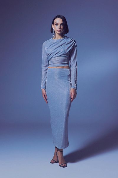 Sateen Fusta Midi Sclipici - Argintie