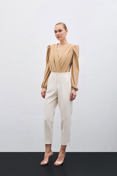 Sateen Beige High Waist Pencil Pants