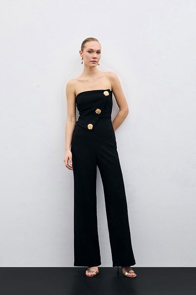 Sateen Salopetă fără bretele cu accesorii - neagră