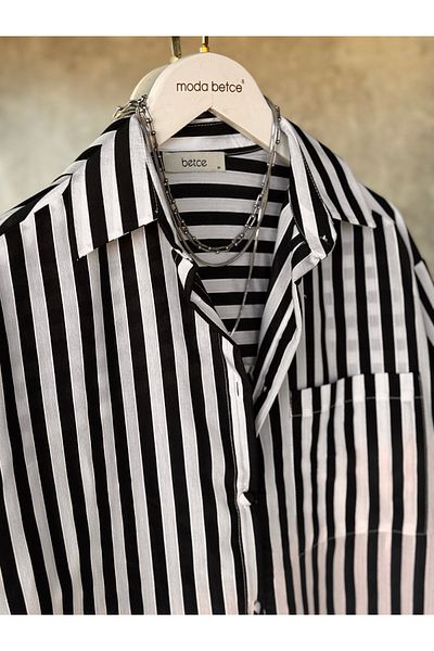 modabetce Women's Oversized Shirt with Striped Texture