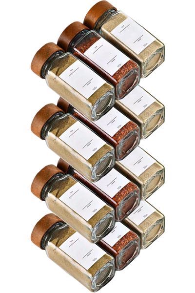 homsel 12 Pieces Glass Spice Rack Set with Acacia Lid