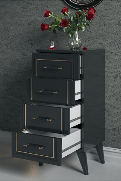 Boyut Mobilya Joi 4 Çekmeceli, Mdf Siyah Şifonyer