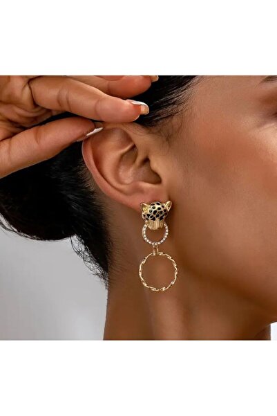 Dgt Luxury Zarif Leopar Başlı Küpe, Kulak İğnesi Paslanmaz Çelik