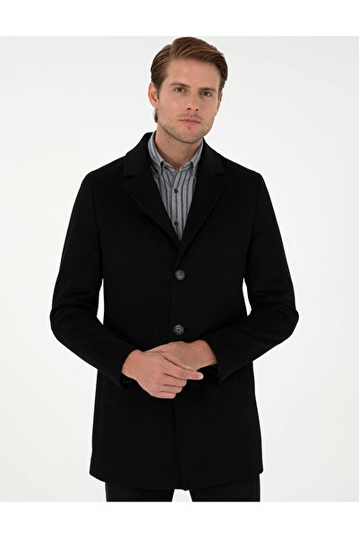 Pierre Cardin Woven Fabric Woolen Slim Fit Black Cashmere Coat