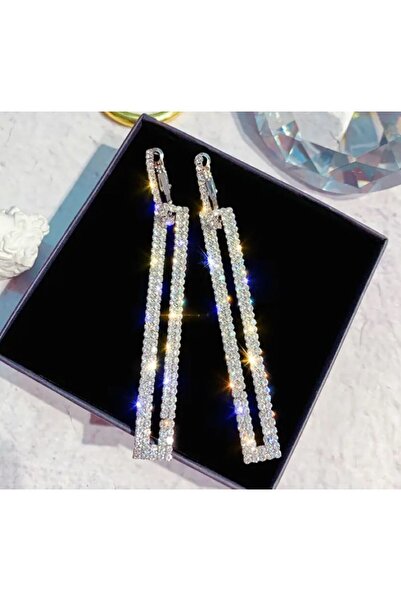 Dgt Luxury Rhinestone Gems, Rectangular Earrings, Ear Pin Stainless Steel