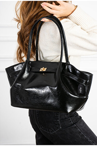 Night حقيبة يد وكتف نسائية من الجلد الأسود موديل Wellma