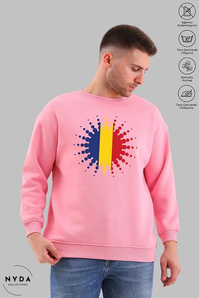 Nyda Collections Unisex μακρυμάνικο φούτερ με στάμπα Ρουμανίας με λαιμόκοψη χωρίς κουκούλα
