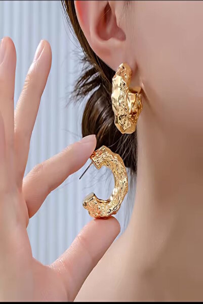 DEMOKAN Kadın Küpe Özel Seri Dalga Plaka Yarım Halka Kararmaz Küpe