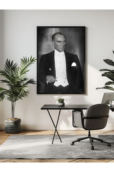 STARYUNA Pictură Ataturk cu cadru din lemn negru, portret Ataturk yuna50