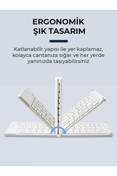 ERDİNEKS Ultra ince Katlanabilir Şarj Edilebilir Android/iOS/Windows Uyumlu Kablosuz Bluetoothlu Klavye