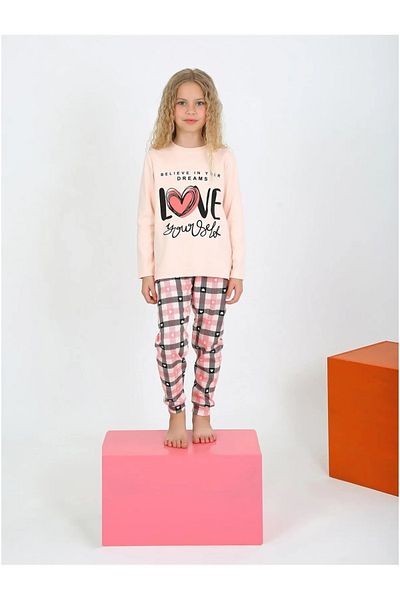 diamondstar Girl's Long Sleeve 100% Cotton Button Sleepwear Set 6/9 Years
