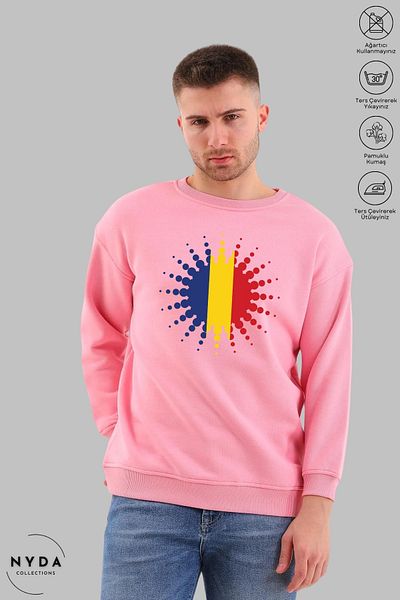 Nyda Collections Unisex μακρυμάνικο φούτερ με στάμπα Ρουμανίας με λαιμόκοψη χωρίς κουκούλα