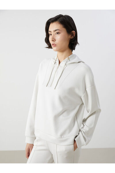 LC Waikiki Γυναικείο φούτερ με κουκούλα σε μπεζ χρώμα