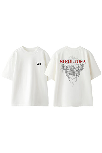 THEWERT Sepultura Demon Design Leđa Štampano Pamuk Bela Oversize kroj T-shirt