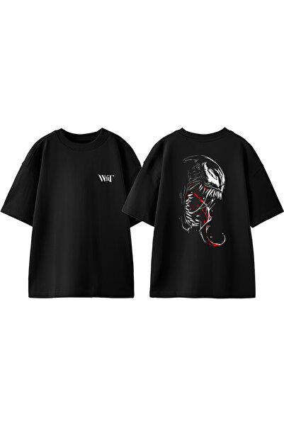 THEWERT Venom Dil Tasarım Sırt Baskılı Pamuk Siyah Oversize T-shirt