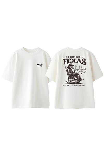 THEWERT Hometown Texas Design Back Printed Βαμβακερό λευκό μπλουζάκι Oversize