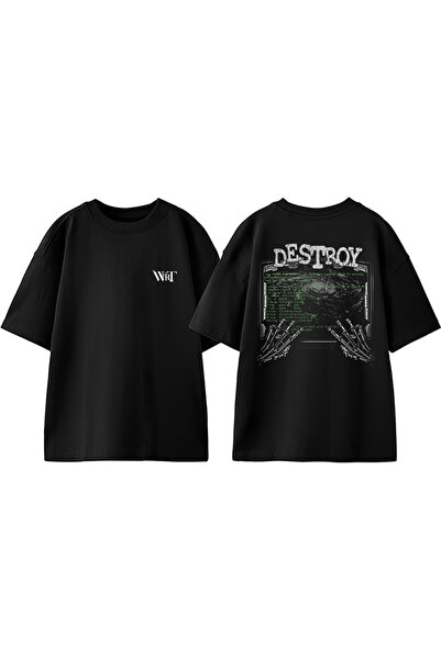 THEWERT Ruksak Destroy Design Štampano Pamuk Crni Oversize kroj T-shirt