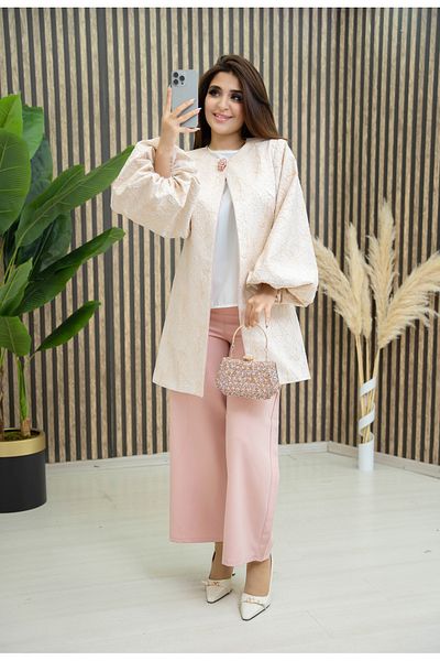 Zümrüt 1749 Model Glitter Jacquard Jacket - Blouse and Pants Set