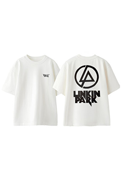 THEWERT Tricou supradimensionat alb din bumbac imprimat pe spate cu logo Link...