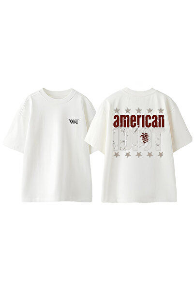 THEWERT American Idiot Design Rukavac Štampano Pamuk Beli Oversize kroj T-shirt