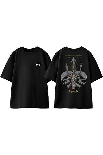 THEWERT Guardians Of Poseidon Design Back Βαμβακερό μαύρο μπλουζάκι Oversize