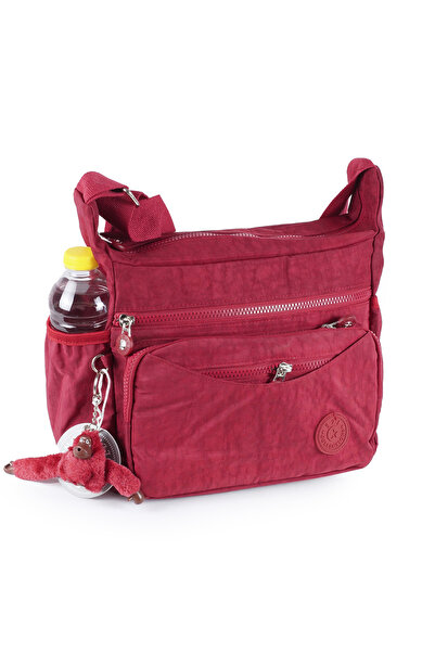 İMAKS Red Waterproof Crinkle Fabric - Multi-Compartment Crossbody and Shoulder Messenger Bag 116E