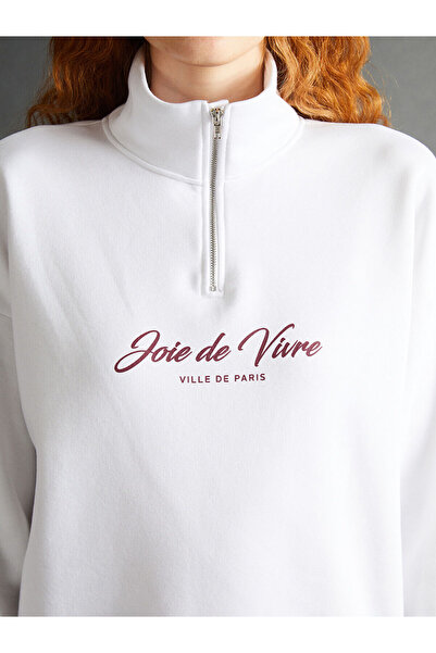 LC Waikiki Stand Collar Printed Oversize Women's Thick Sweatshirt