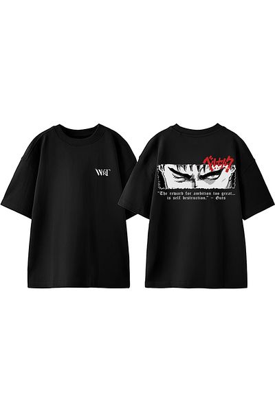 THEWERT Μπλουζάκι Berserk Guts Eye Design Back Printed Βαμβακερό μαύρο Oversize T-shirt