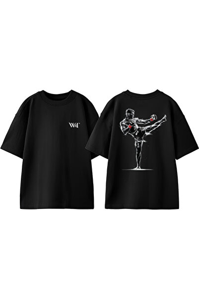 THEWERT Памучна черна тениска с голям размер и щампа UFC Kick Design