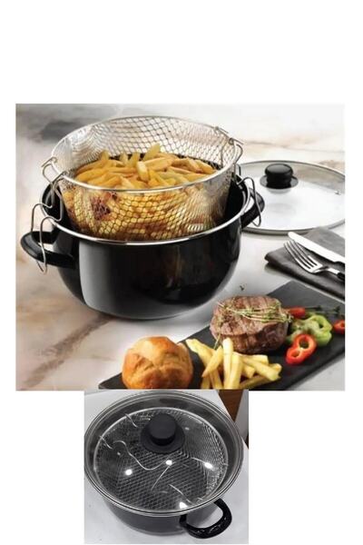 FAYA HOME Emaye Çinko Kızartma Tenceresi 24 Cm Siyah