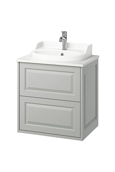 IKEA Lavabo dolabı kombinasyonu, açık gri-beyaz mermer görünüm, 62x49x76 cm